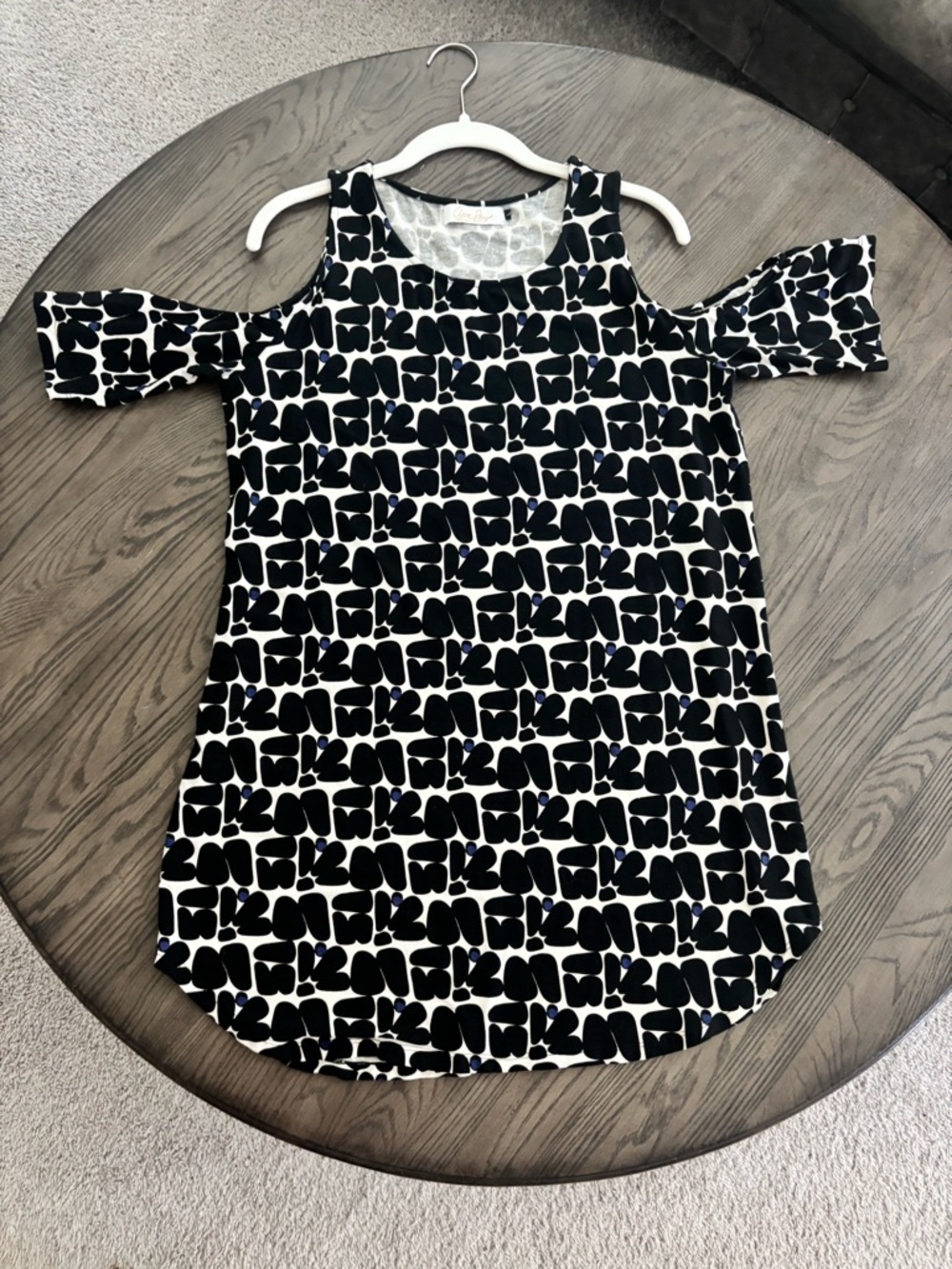 Ava Sky Fighting Eel Black and White Cold-Shoulder Patterned Dress